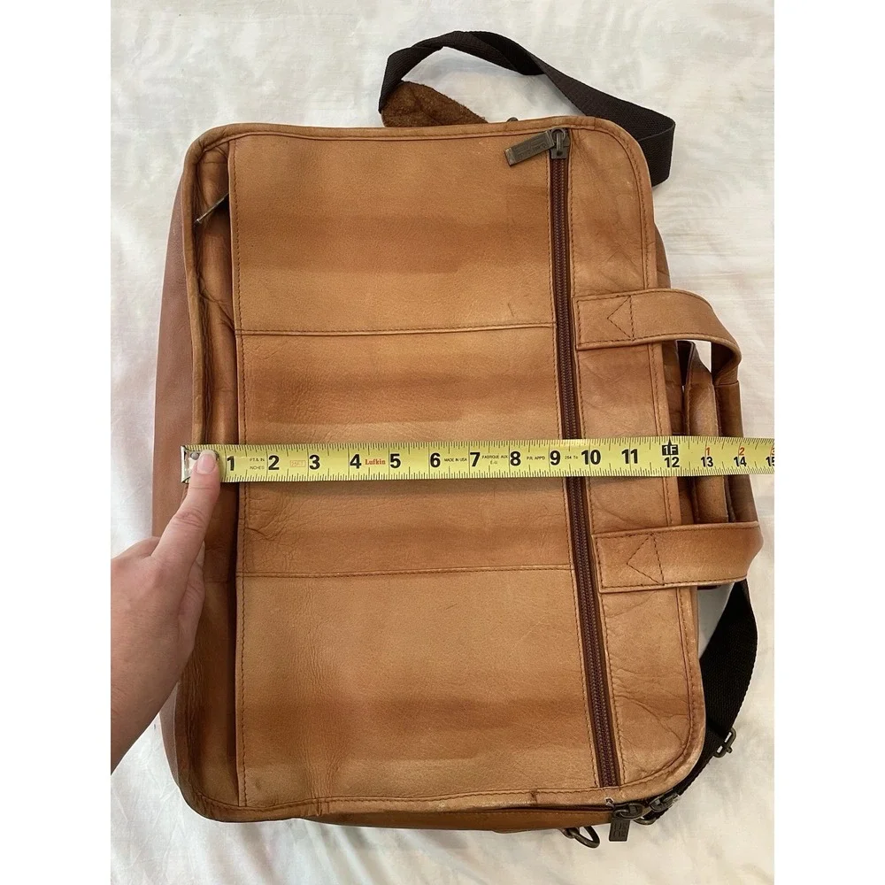 Claire Chase Distressed Tan Leather Laptop Briefcase Shoulder Bag Carry On Large